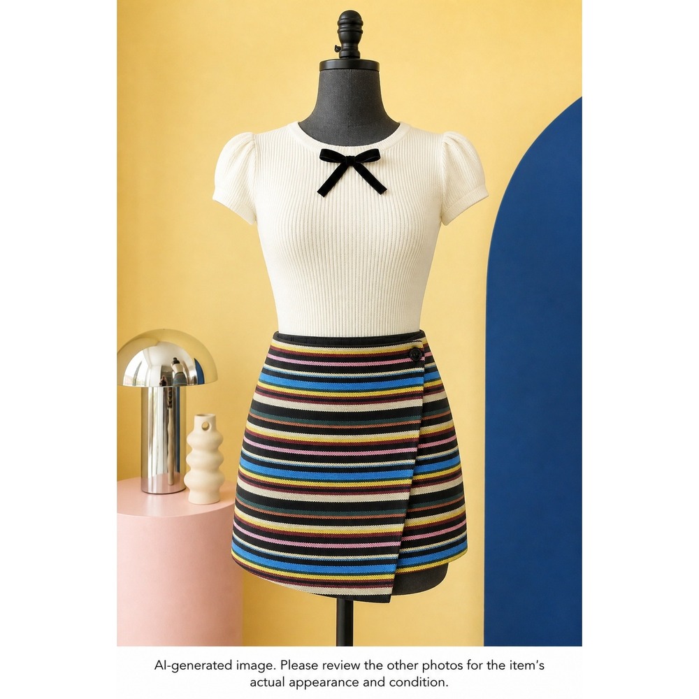 Tulle Wrap Mini Skirt Size M Striped Multi-Color Retro Mod Preppy Indie